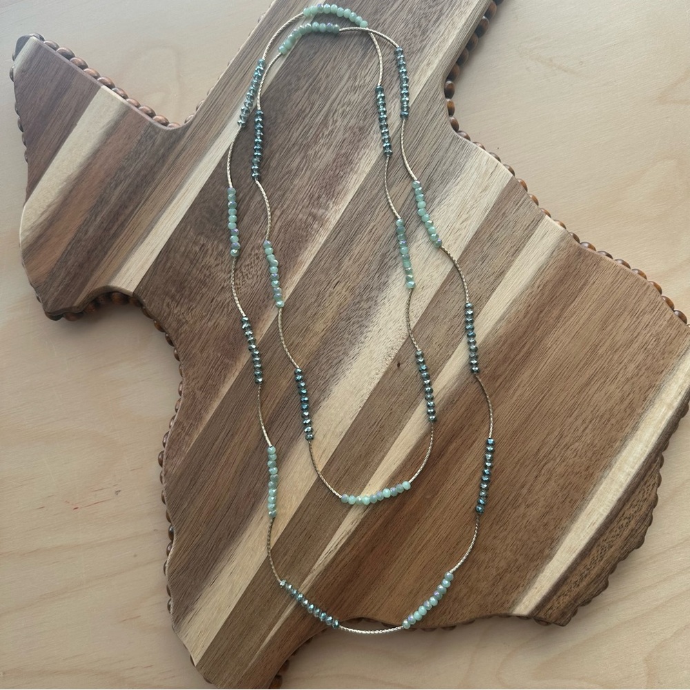 21” Beaded Necklace in Mint, Teal, & Gold